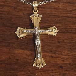 18k White Gold Chain W 14k White Gold/Gold Cross Pendant