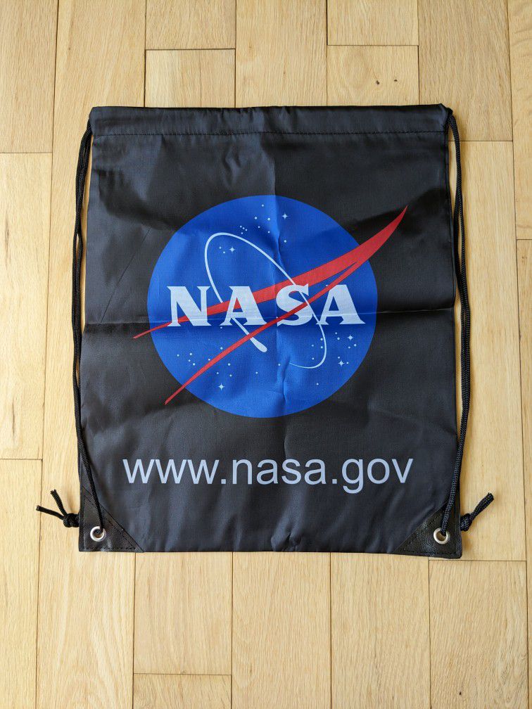 Authentic NASA Logo Drawstring Backpack. Ultralight Waterproof, Folds compact. 17x14". NASA Logo 8.5". Durable high-quality. Convenient - hiking beach
