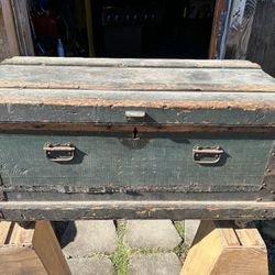 OLD carpenters Trunk In Side 16 By34 Out Side 17 By 36  19 Inches Tall 