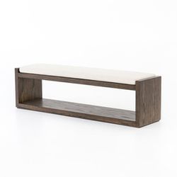 Four Hands Edmon Brown Wood Upholstered Storage Entryway Bench