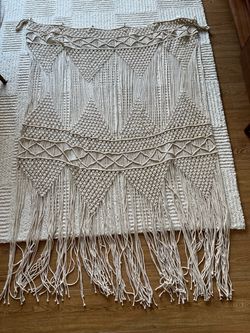 Large macrame curtain or wall hanging with fringe