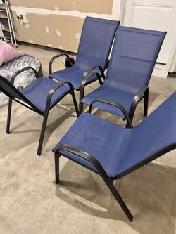 Blue Sling Patio Chairs Set of 4