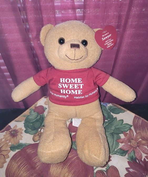 LIMITED EDITION HABITAT FOR HUMANITY STUFFED TEDDY BEAR NAMED SAWYER TAG ATTACHED