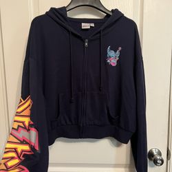 Gently Used Stitch Jacket - Womens Navy Blue Stitch Embroidery Zip Up Hoodie 💙 (stitch Hoodie/stitch Jacket/ Disney Stitch )