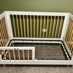 Babyletto Lolly White & Natural Wood 3-in-1 Convertible Baby Crib with Toddler Bed Conversion Kit