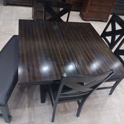 *Now $699!!!*---Sleek Kelly Dining Table Sets W/4 And Bench---Delivery And Financing💪