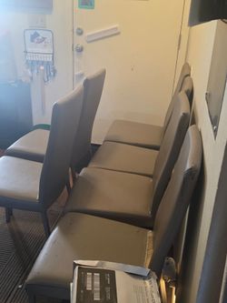 Free 6 Gray Steel Frame Bonded Leather Chairs