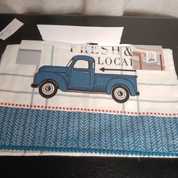 Farmer's Market Fresh & Local Blue Pickup Country Rustic Table Runner Home Decor