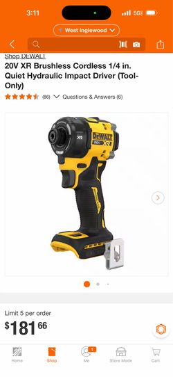 DEWALT 20V XR Brushless Cordless 1/4 in. Quiet Hydraulic Impact Driver (Tool-Only)
