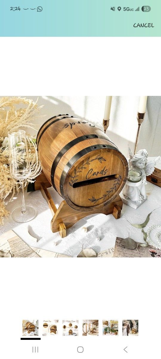Wooden Card Box for Reception, Whiskey Barrel Gift Card Box for Party, Money Envelope Boxes with Slot & Holder.