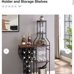 11-Bottle Rustic Brown Wine Rack 5 Tier Freestanding Wine Bakers Rack with Hanging Wine Glass Holder and Storage Shelves
