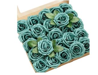 new Ling's moment Artificial Roses, Dark Teal, 3 Inch 50 Pcs Foam Material, With Stems, DIY Floral, Wedding Bouquet/Centerpieces, Party/Room/Garden De