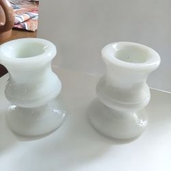 (2) Vintage Milk Glass Candlestick Holders