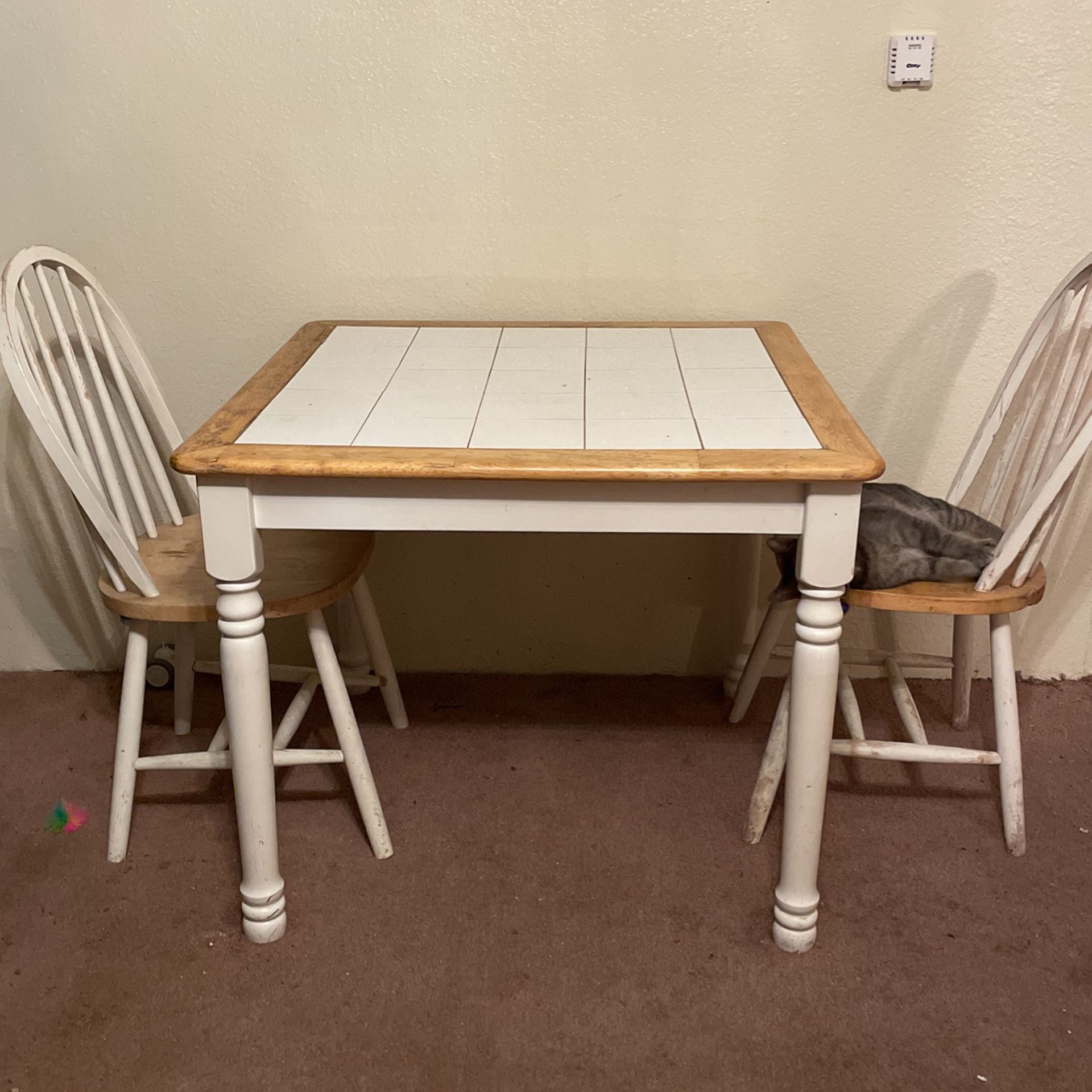 Small Wooden Dining Table And Two Chairs White & Tan Dinner Table