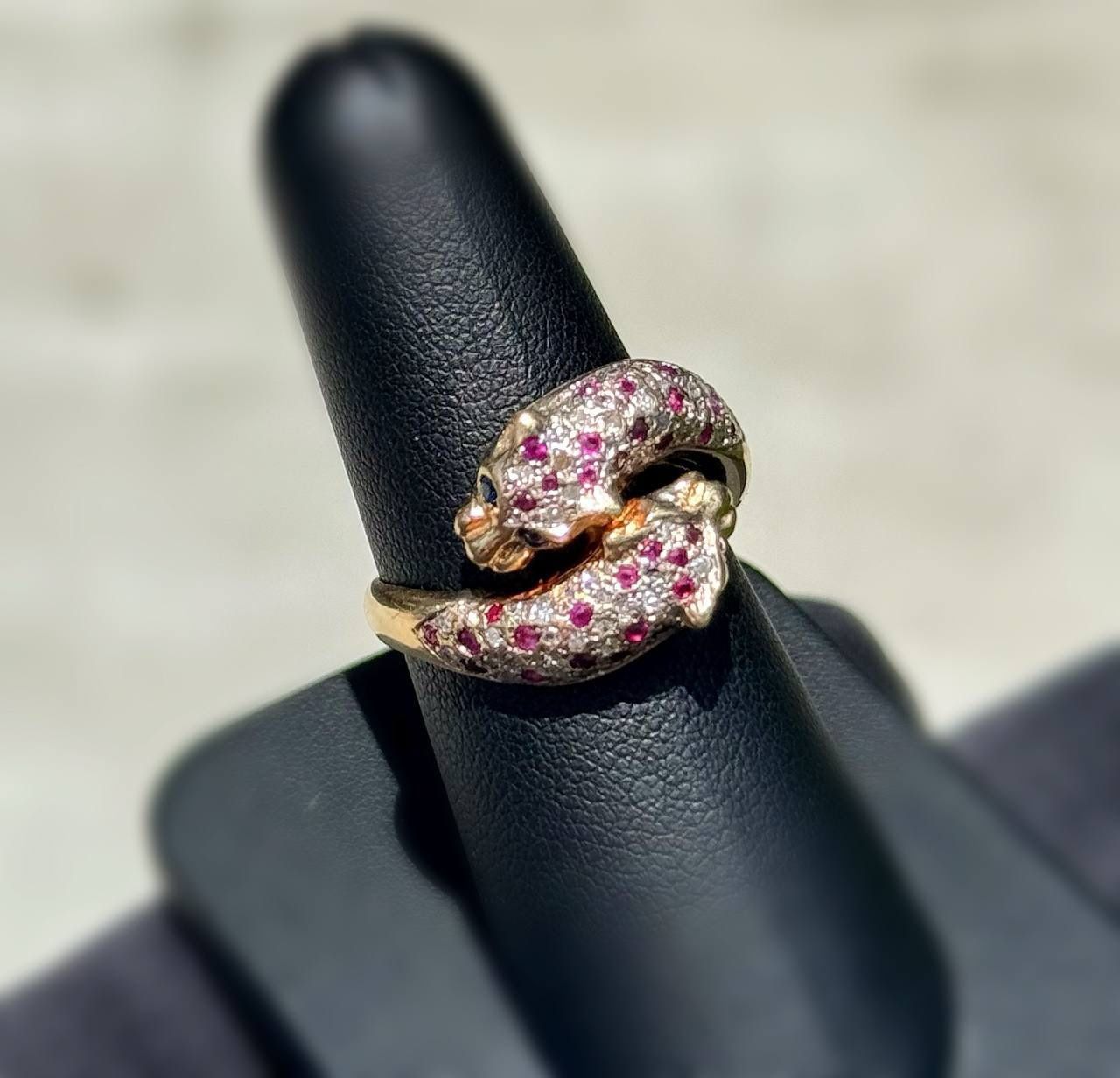 Jewelry Antique 14k solid yellow gold natural diamonds ruby 1.00CTW panthers sz 8.25