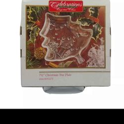 Celebrations Vintage 1980's Crystal Clear/ 71/2 inch Christmas Tree Plate/ Christmas Plate Candy Nut