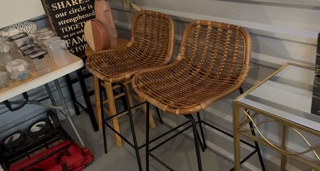 Set of 2 Woven Rattan Bar Stools