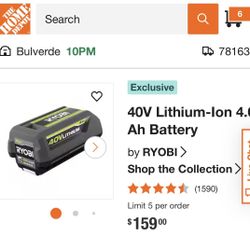 Ryobi 40v Battery New In The Box 