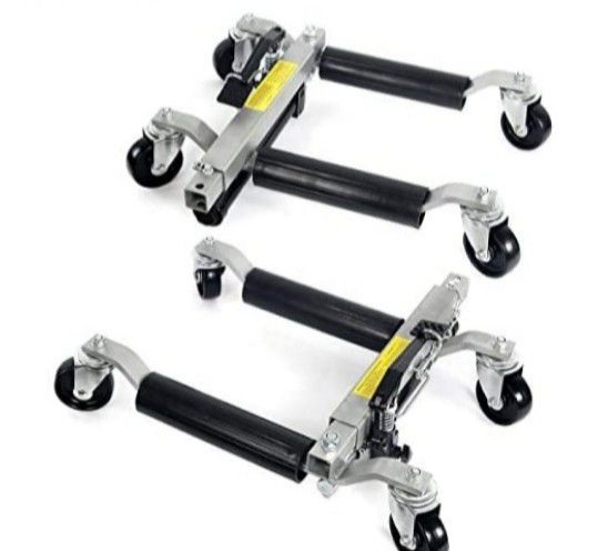 Photo 4PC Wheel Dolly Car Skates Vehicle Positioning Hydraulic Tire Jack Truck Rv Trailer JackDolly Ratcheting Foot Pedal, 1500LBS