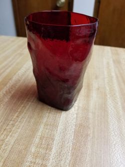 Vintage Morgantown Crinkle Ruby Red Juice Glasses Tumblers x 6