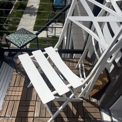 Set of Two Outdoor Metal Patio/balcony Chairs With Bonus Small Plant Table 