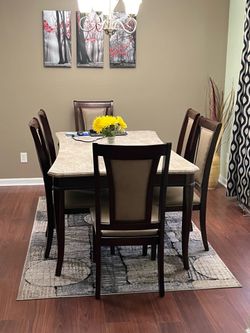 Marble dining room table and 6 chairs