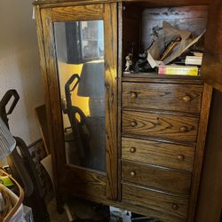 Early American Armoire With Wardrobe And Hat Box