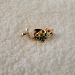 Fish Brooch Pin - Aqua Rhinestone - 1" (2.5 cm)