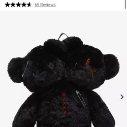 Black Double-Headed Teddy Bear Plush Backpack