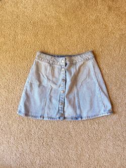 Light Wash Button-Up Denim Mini Skirt
