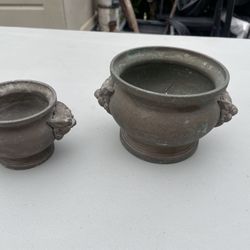 Vintage Bronze Foo Dog Incense Burners (Pair)