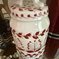 Red And white Glass Container With Lid