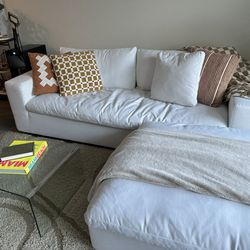 White Couch With Movable Ottoman 