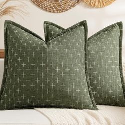 MIULEE Decorative Burlap Linen Throw Pillows Covers 20x20 Inch Olive Green Vintage Couch Pillow Covers Outdoor Modern Farmhouse Pillowcase Woven Tex