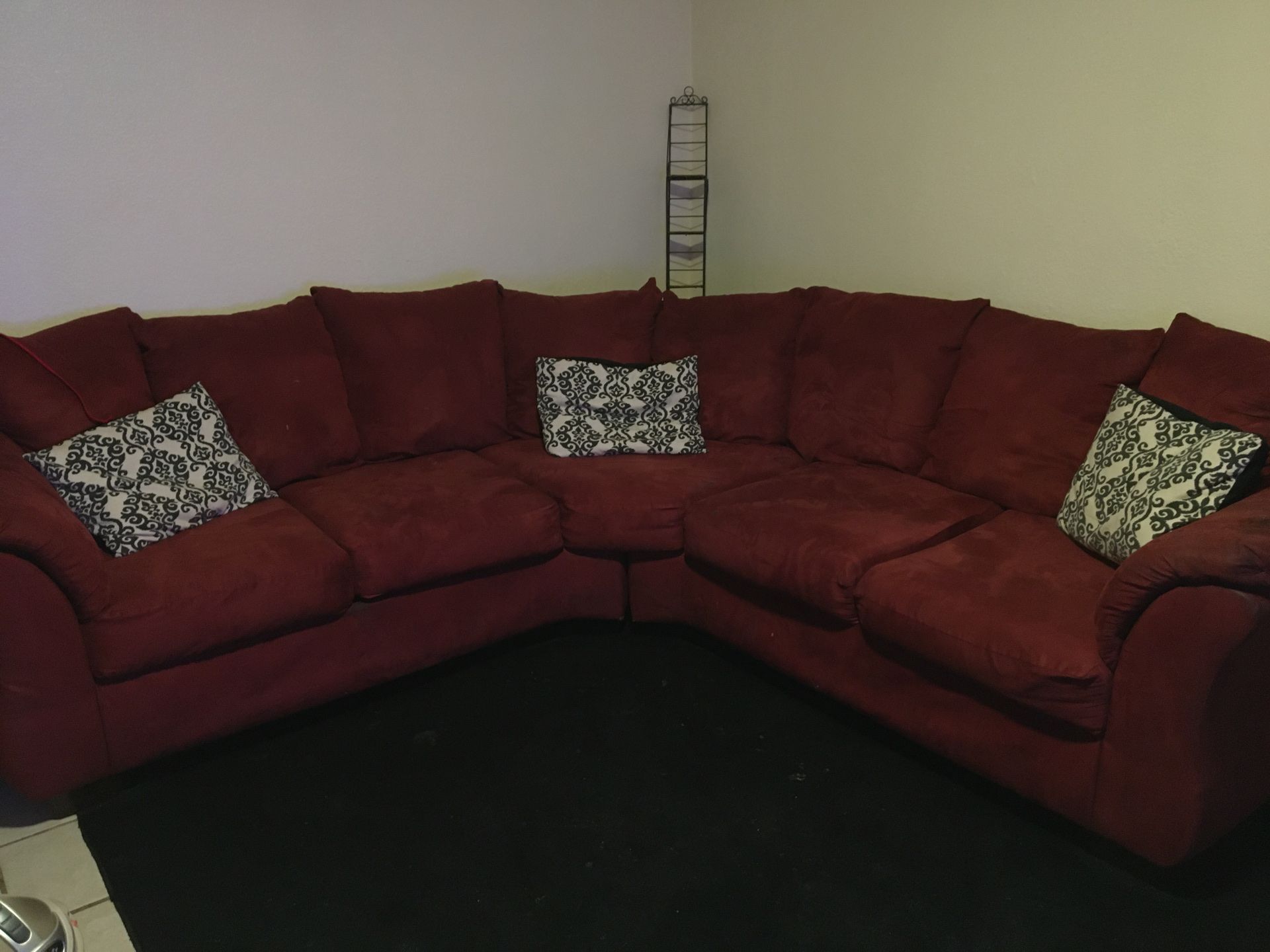 Red suede couches