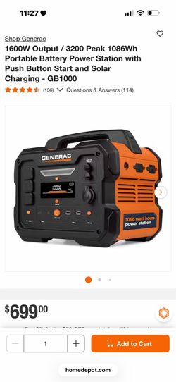 Generac GB1000 Portable Power Station – 1600W / 3200W Peak