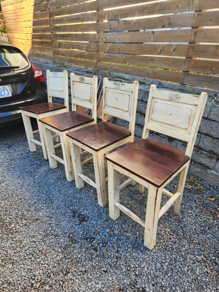 Set of 4 Vintage Hillsdale Counter-Height French Provincial Antiqued Shabby Chic Chairs — Country Cottage, Farmhouse, Boho, Cabin, Eclecti