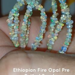 15pcs Natural Ethiopian Fire Opal Loose Beads Pre Drilled Polished Stones 