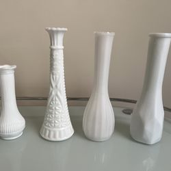 Set of 4 Milk Glass Vases