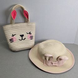 Easter hat & purse * child's bunny straw hat and  basket / bag