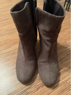 Tan booties with gold studs