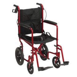 Drive Medical Lightweight Expedition Folding Transport Wheelchair - Red