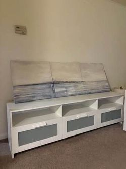 White TV Stand with Glass Door Drawers