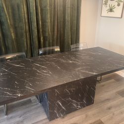 78.74 Black Faux Marble Dining Table
