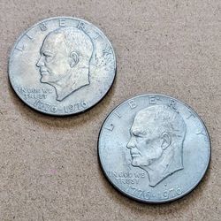 Two bicentennial 1776~1976 Eisenhower IKE large one dollar coins