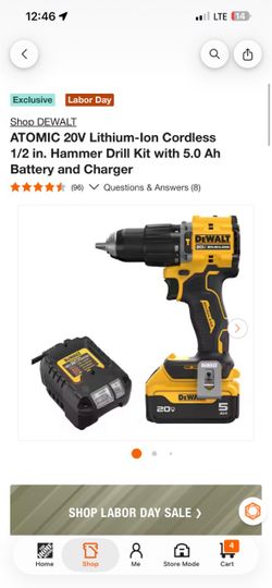 ATOMIC 20V Lithium-Ion Cordless 1/2 in. Hammer Drill Kit with 5.0 Ah Battery and Charger