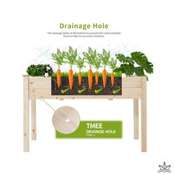 Elevated Wooden Raised Garden Bed, 48 x 24 x 30 Inches, Outdoor Wood Planter Box w Bed Liner and Gloves for Garden, Patio, Balcony, Backyard a