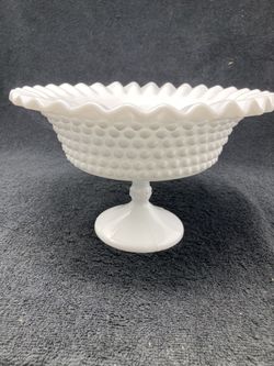Fenton Milk Glass Hobnail Ruffled Edge Footed Bowl