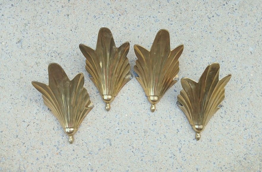 Vintage Brass Art Deco Leaf Wall Pockets 