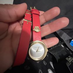 Authentic womens gold and red leather Versace watch